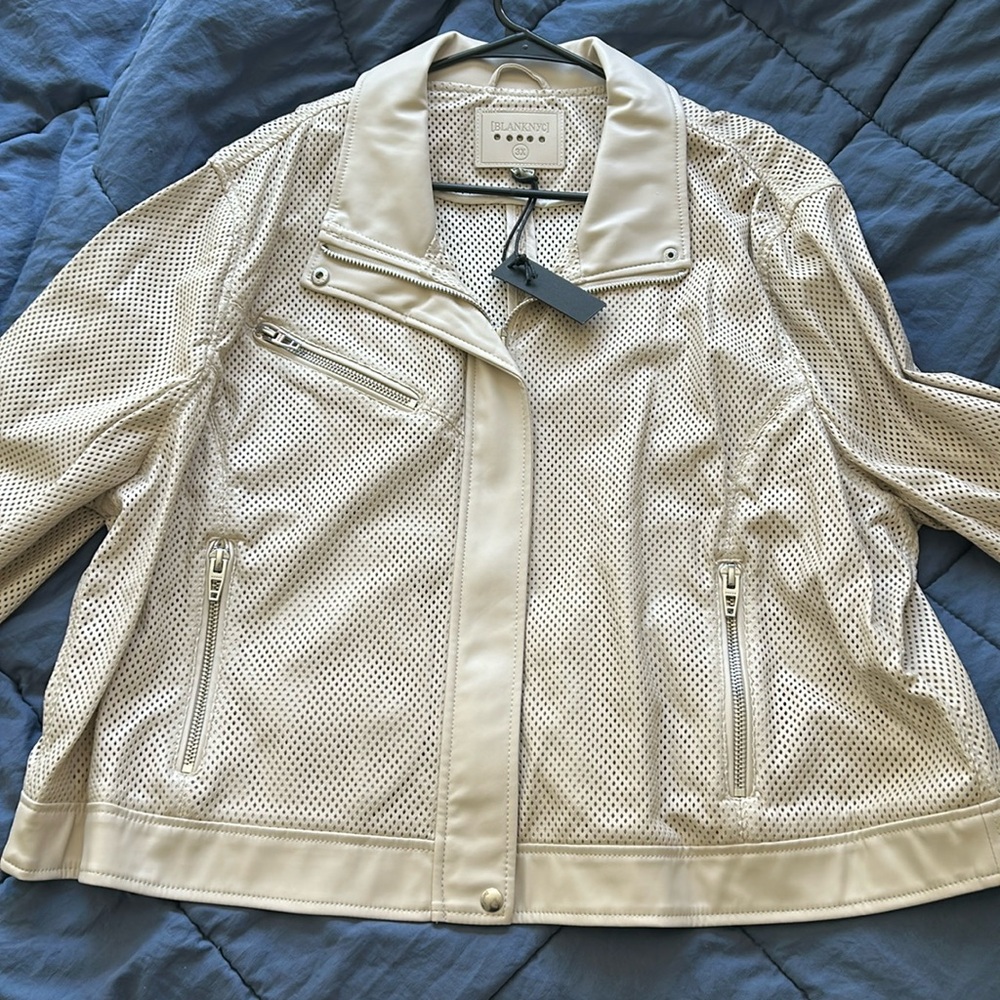 Brand new with tags mesh bomber style faux leather jacket -color light beige